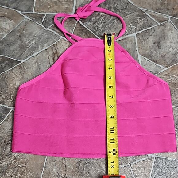 NWT Herve Leger x Forever 21 Hot Pink Knit Bandage Halter Top Sz Large - Picture 7 of 11